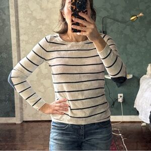 Banana Republic Women's Striped Crew Neck Sweater - Cream + Navy